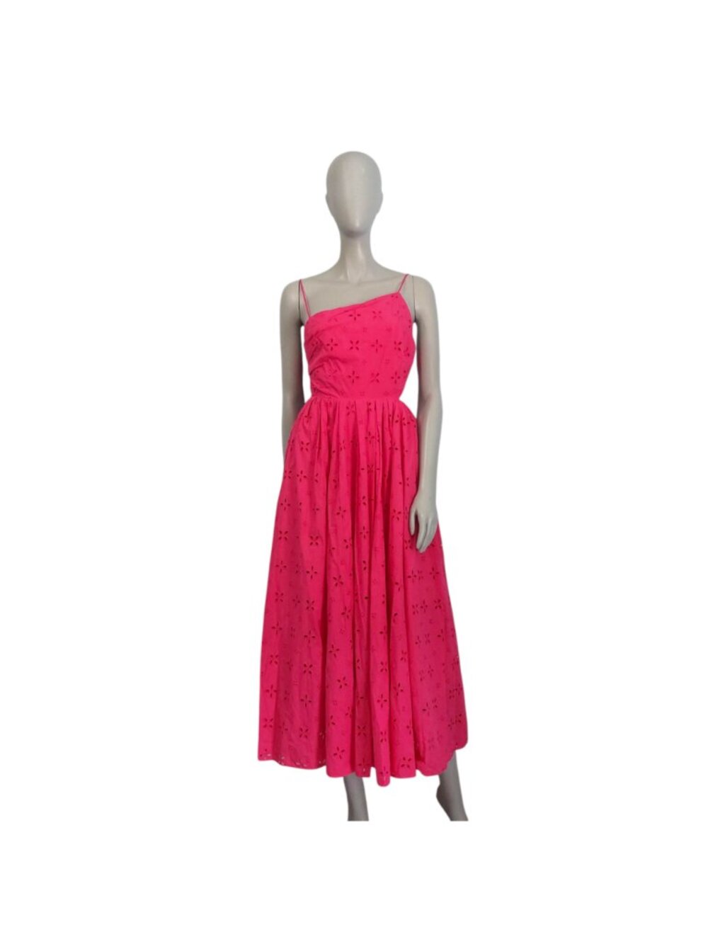 NEW J CREW Pink Eyelet Midi Dress 2 String Tie Open Back Full Skirt Sleeveless - Picture 4 of 15